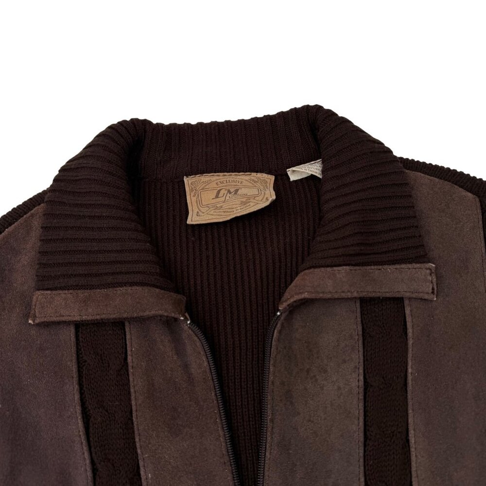 VINTAGE LANDMARK MEN'S BROWN SUEDE & KNIT ZIP-UP SWEATER JACKET - M - Picture 5 of 6